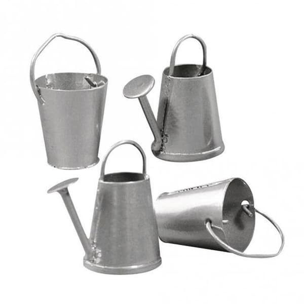 6 mini vattenkannor och 6 metallhinkar 2 cm Grå