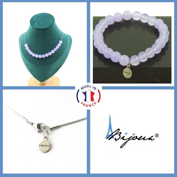 Korut - A Bijoux - Laventelikalkki - Rannekoru ja kaulakoru - 15 helmestä - Ruostumaton teräs Lila
