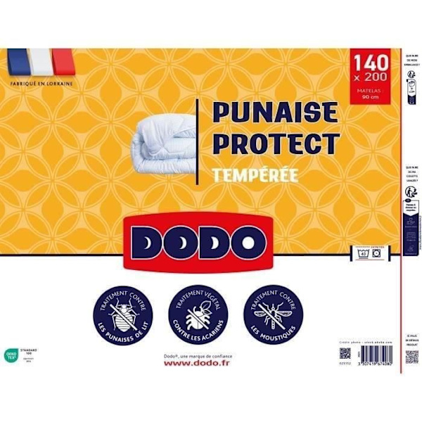 DODO tempereret dyne 300gr/m² 140x200 cm - Anti-bug, anti-midebeskyttelse - Hvid - Made in France Vit