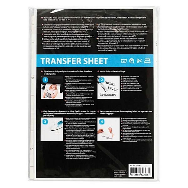 Överföringsark för textilier - Creotime - 21,5x28cm - Transparent - 5 stycken - Flerfärgad Transparent