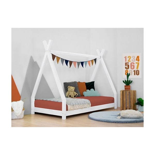 NAKANA børne tipi seng - massivt træ - hvid - 90 x 180 cm Vit