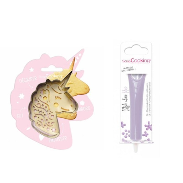 Unicorn præget kiksesæt + lilla chokoladepen Grå