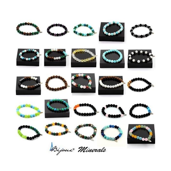 Sten og mineraler. Mat sort Onyx + Selenite Beads Armbånd fra Marokko 8 mm. Fremstillet i Frankrig. Svart