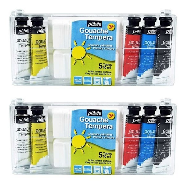 2 æsker med 5 rør gouachemaling + palet - 5 x 10 ml Flerfärgad