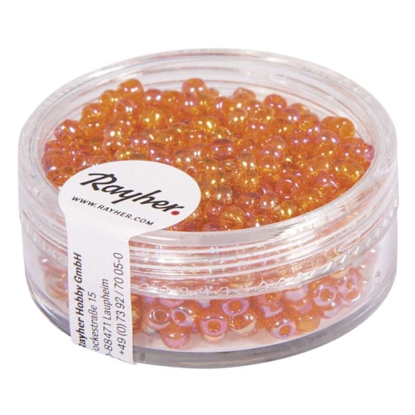 Rocailles, 2,6 mm ø, läpinäkyvä kiiltävä, oranssi, laatikko 17 g Orange, transparent glansig, 12 fär