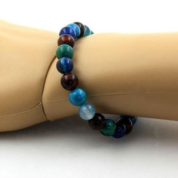 Red Tiger Eye Beads + Chrysocolla + Blue Ribboned Agate Armband - ABIJOUX - 8 mm - Längd 19-20 cm röd blå