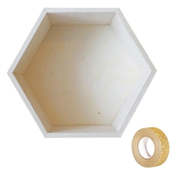 Hexagon reol træ 27 x 23,5 x 10 cm + guld glimmer masking tape 5 m Beige