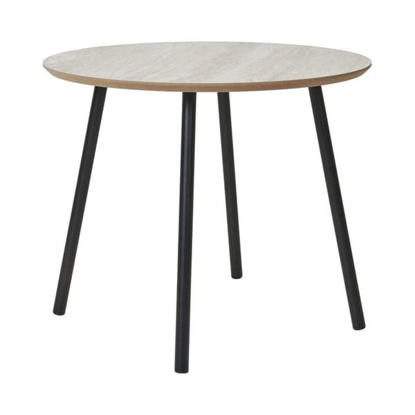 Rund sofabord 55x45 cm travertine-effekt og sorte ben beige