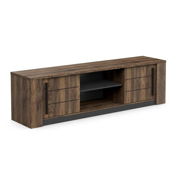 MONACO TV skab - 2 skydelåger + 3 hylder - Eg og sort træ indretning - L184,5 x D42,3 x H51,8 cm - DEMEYERE Salong ek/svart