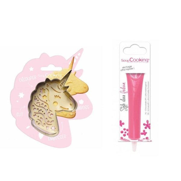 Kit för enhörningspräglad kaka + Fuchsia chokladpenna Grå