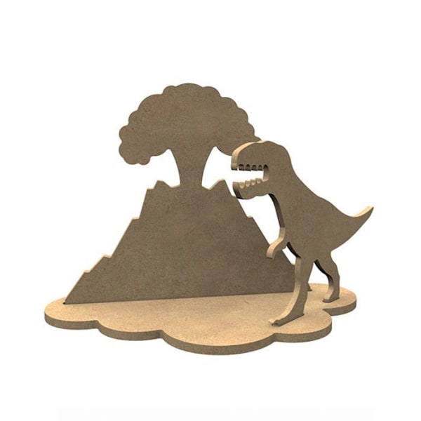3D-koristelu MDF-puusta - tulivuori ja tyrannosaurus kastanj