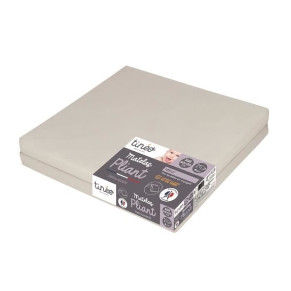 Vikbar babymadrass 60x120x4cm - 2 delar - Extrasäng - Avtagbart överdrag - Tillverkad i Frankrike