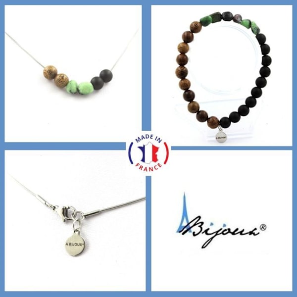 Sten og mineraler. Epidote Halskæde Armbånd Sæt fra Myanmar (Burma) + Onyx Beads Kan tilpasses størrelse. Grön, Svart