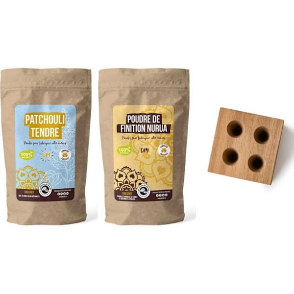 DIY rökelse - Träform för 4 kottar + mjukt patchoulipulver + finishpulver kastanj