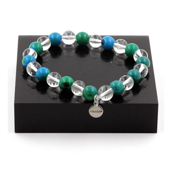 Stenar och mineraler. Chrysocolla + Quartz Beads Armband 8 mm. Tillverkad i Frankrike. Blå