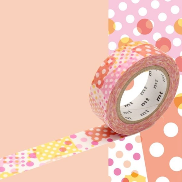 Maskeringstejp med prickar - Rosa - 1,5 cm x 7 m - Idealisk för scrapbooking - Lätt att repositionera - Blandad Rosa