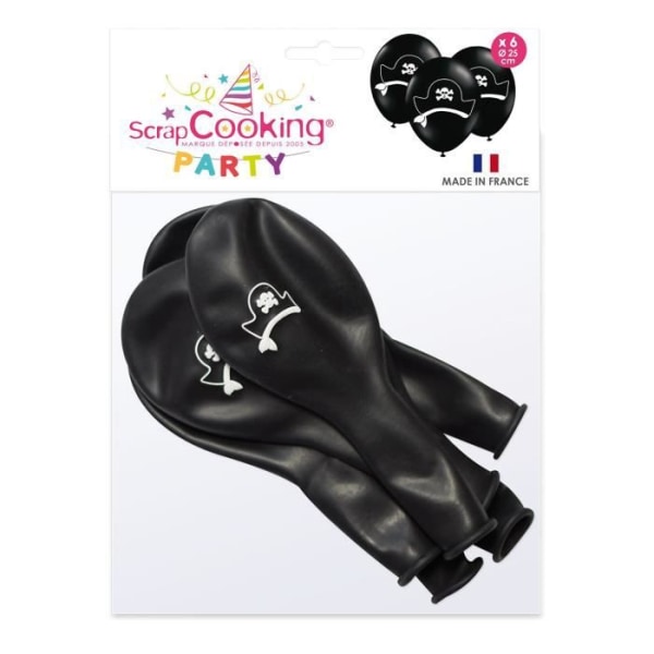 Ilmapallot - Scrapcooking Party - Pirate - 25cm - 6 kpl - Musta lateksi svart