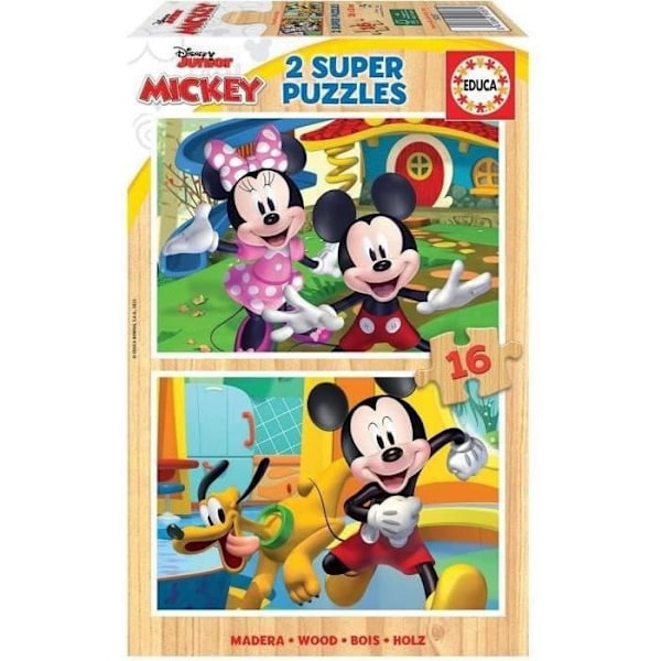 MICKEY & MINNIE træpuslespil - 2x16 brikker - Tegnefilm og tegneserier - Gul - Fra 3 år Flerfärgad