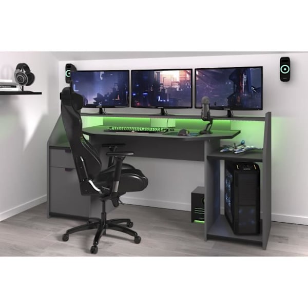 Gaming gaming skrivebord - Partikelpaneler - Shadow grå og sort - L 180 x D 67 x H 92 cm - PARISOT Grå