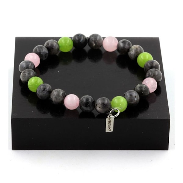 Stenar och mineraler. Peridot + Labradorite + Rose Quartz Beads Armband 8 mm. Tillverkad i Frankrike. Grön, Grå, Rosa
