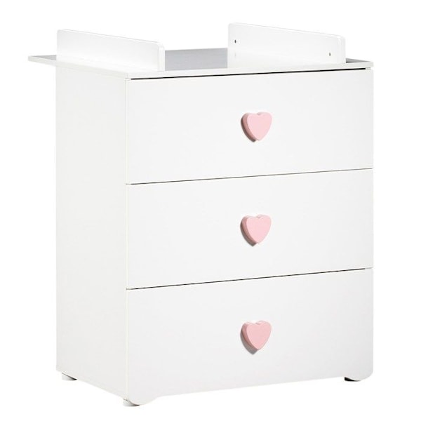 Byteskrin - Babyprice - Basic - 3 lådor - Trä - Rosa hjärtknappar Mjuk rosa, vit