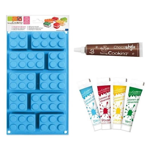Silicone-puristimuotti tiilet + 4 elintarvikeväriä + 1 suklaakynä blå, röd, gul, grön