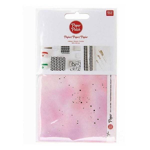 Fuzzy patchpapir - Pink & Lilla - 30 x 42 cm Ros