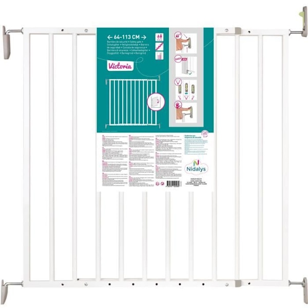 NORDLINGER PRO Lasten turvaportti VICTORIA - 64 - 113 cm - Valkoinen - Kääntyvä - Helppo avata Vit