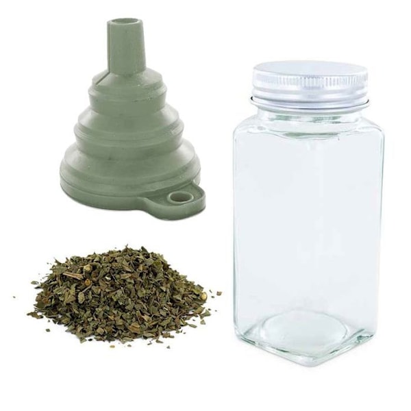 Maustejauhepullo + suppilo + luomubasilika 15 g