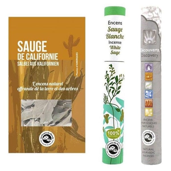 Hvid salvie røgelse + californisk salvie til at brænde + ayurvedisk røgelse