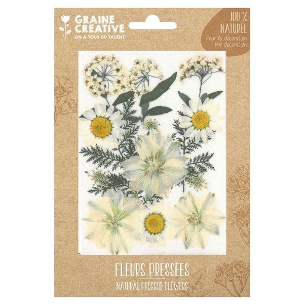 15 pressede blomster - hvid eng Vit