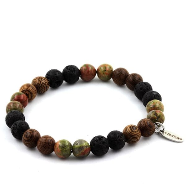 Stenar och mineraler. Armband Unakite Beads + Lava + trä 8 mm. Tillverkad i Frankrike.