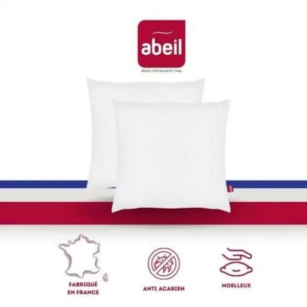 Set med 2 anti-kvalsterkuddar - 60 x 60 cm - 100 % Biome®-behandlad bomull - ABEIL Vit