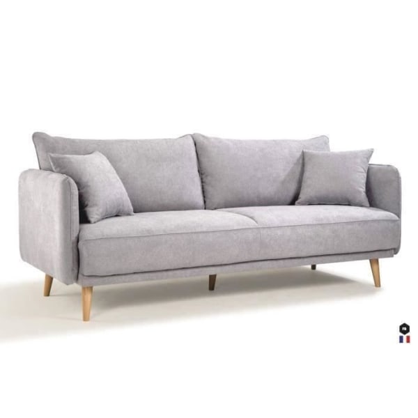 DAREN 3-sits fast soffa - ljusgrå tyg - skandinavisk stil - 2 prydnadskuddar - L 207 x D 90 x H 88 cm Ljusgrått