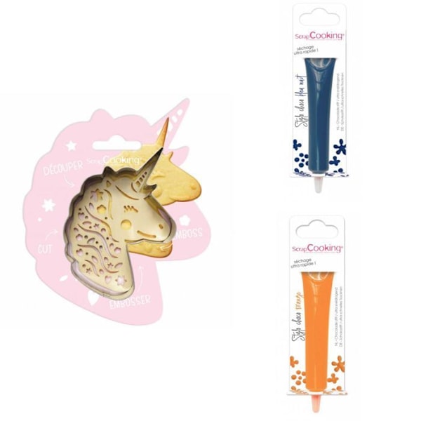 Unicorn präglad kakkit + 2 midnattsblå och orange chokladpennor Grå