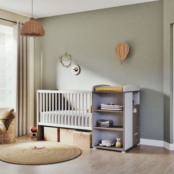 Kombinerad säng - 120x60cm - Konvertibel till 90x190cm - Babyprice Smile - Flintaek