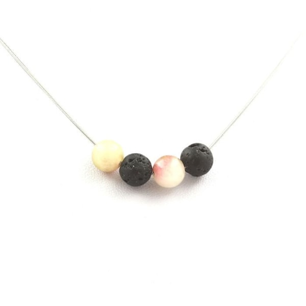 Collier - ABIJOUX - Perler vandmelon tourmalin - Lava 8 mm - Rustfrit stål - Unisex Grön, Rosa