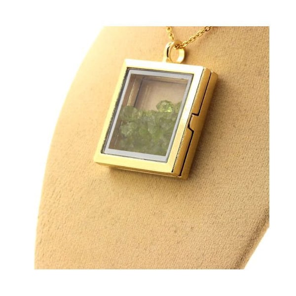 Collier - ABIJOUX - Modèle carré - Péridot brut - Rustfrit stål - Flydende glas Guld