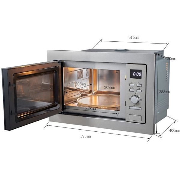 CONTINENTAL EDISON CEMO25GE2 Sølv indbygget grill mikroovn L59,5 x H38,8 x D40 cm 25L