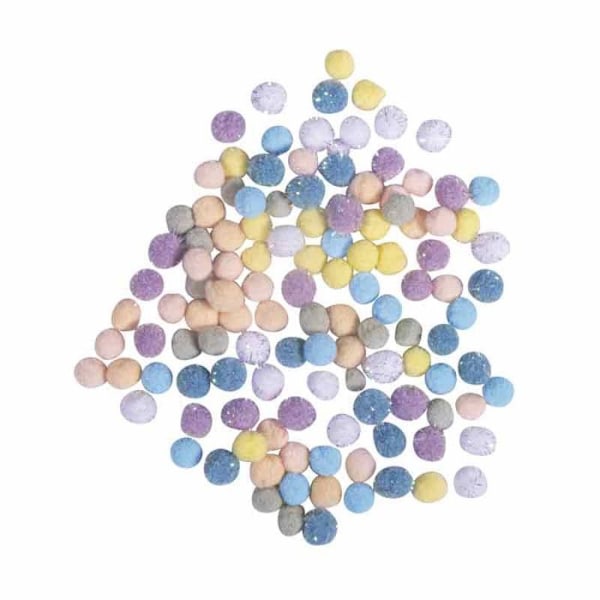 Blanding af pomponer, 7mm ø, pastel, assorterede farver, tab-bag 120 stk. Blandade färger