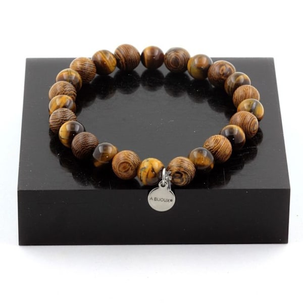Armbånd - ABIJOUX - Tigerøje - 8 mm - Længde 19-20 cm - Fremstillet i Frankrig kastanj