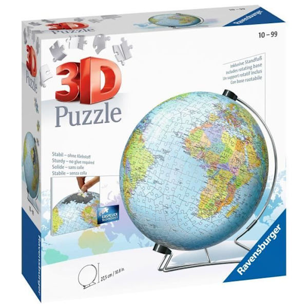 3D Globe Puzzle 540 bitar - Ravensburger - Lärorikt för barn - Inget lim - Från 12 år Flerfärgad