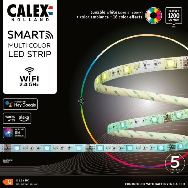 CALEX - Smart LED Strip 5M 24W 1200lm RGBCCT 2700-6500K + Fjärrkontroll