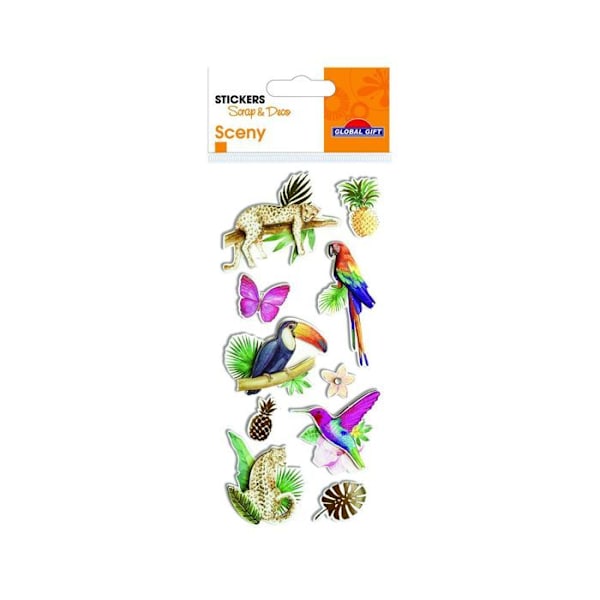 Glitrende 3D-klistermærker - Dyr og planter - Tropisk Flerfärgad