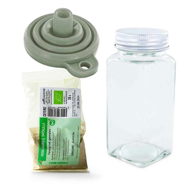 Maustejauhepullo + suppilo + jauhettu sarviapila 35 g