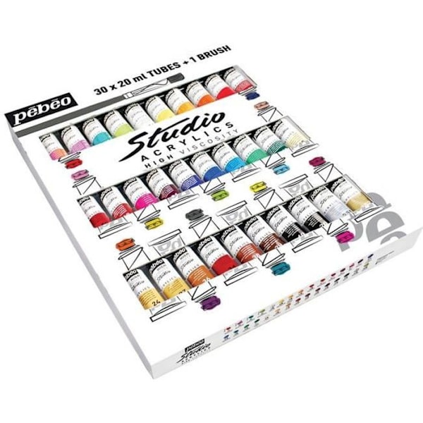 PEBEO Studio Acrylics 30 rør 20 ml + børste Flerfärgad