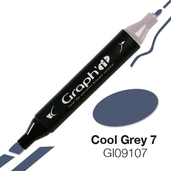 Alkoholmarkør - Graph'it - Cool Grey 7 - Dobbelt fin og bred spids - Ergonomisk design - Uigennemsigtig Cool Grey 7