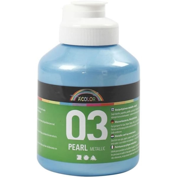 Acrylmaleri - A-Color - 500 ml - Metallic perle - Lyseblå - Blandet Olika färger