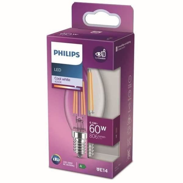 Ej dimbar PHILIPS LED-lampa - E14 - 60W - Kallvit