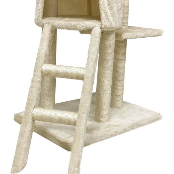 JIPSY Beige kattträd 79 x 34 x 138 cm - 3 plattformar, 1 abborre, 1 kennel, 1 trappa, skrapstolpar Beige